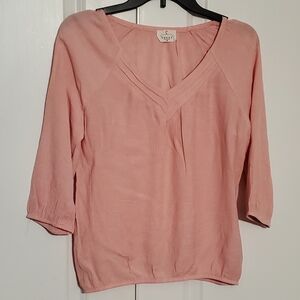 Ember Top/Blouse Pink 3/4 Sleeve V-Neck Solid Breathable Sheer Casual Women Sz M